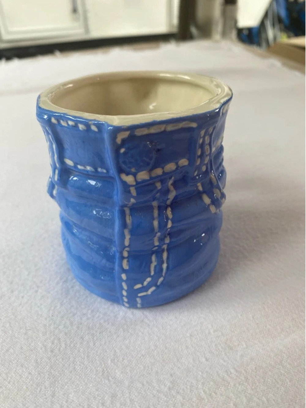 Vintage Blue Denim Creamer Ceramic W/ Virginia on Cup